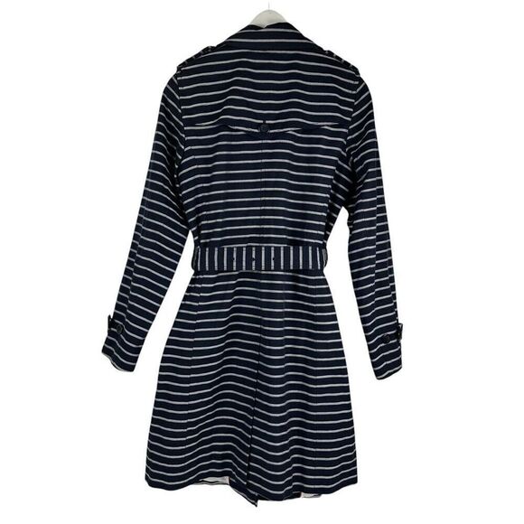 Talbots Navy White Stripe Trench size Medium Belted - Picture 3 of 10